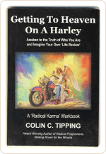 Book cover for Getting to Heaven on a Harley with the image of a motorbike with 2 riders