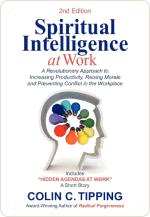 Book cover of Spiritual Intelligence at Work, with the silhouette of a head filled with a multi-colored diagram